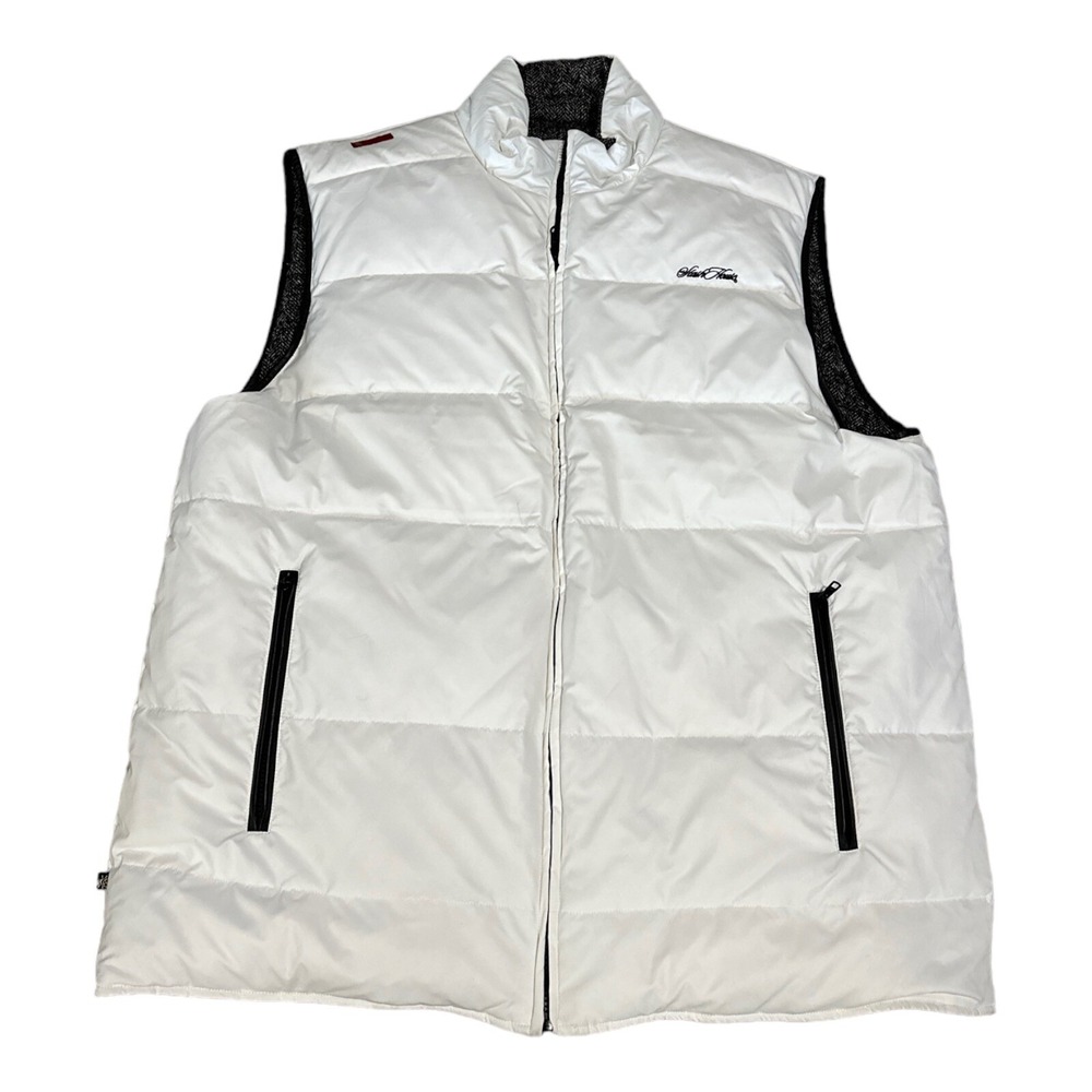 Stash House White Down Puffer Vest Mens 3XL Black Tweed Reversible Full Zip